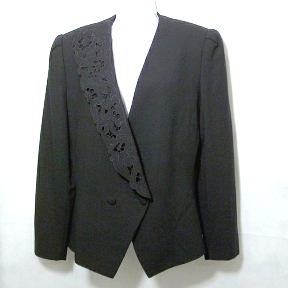 Elegant Black Blazer with Floral Detail